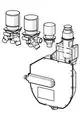 Baugruppe mit mehreren Armaturenteilen, darunter Kartusche, Verbindungsleitungen und Gehäuse, dargestellt in technischer Zeichnung, Hersteller HANSA.